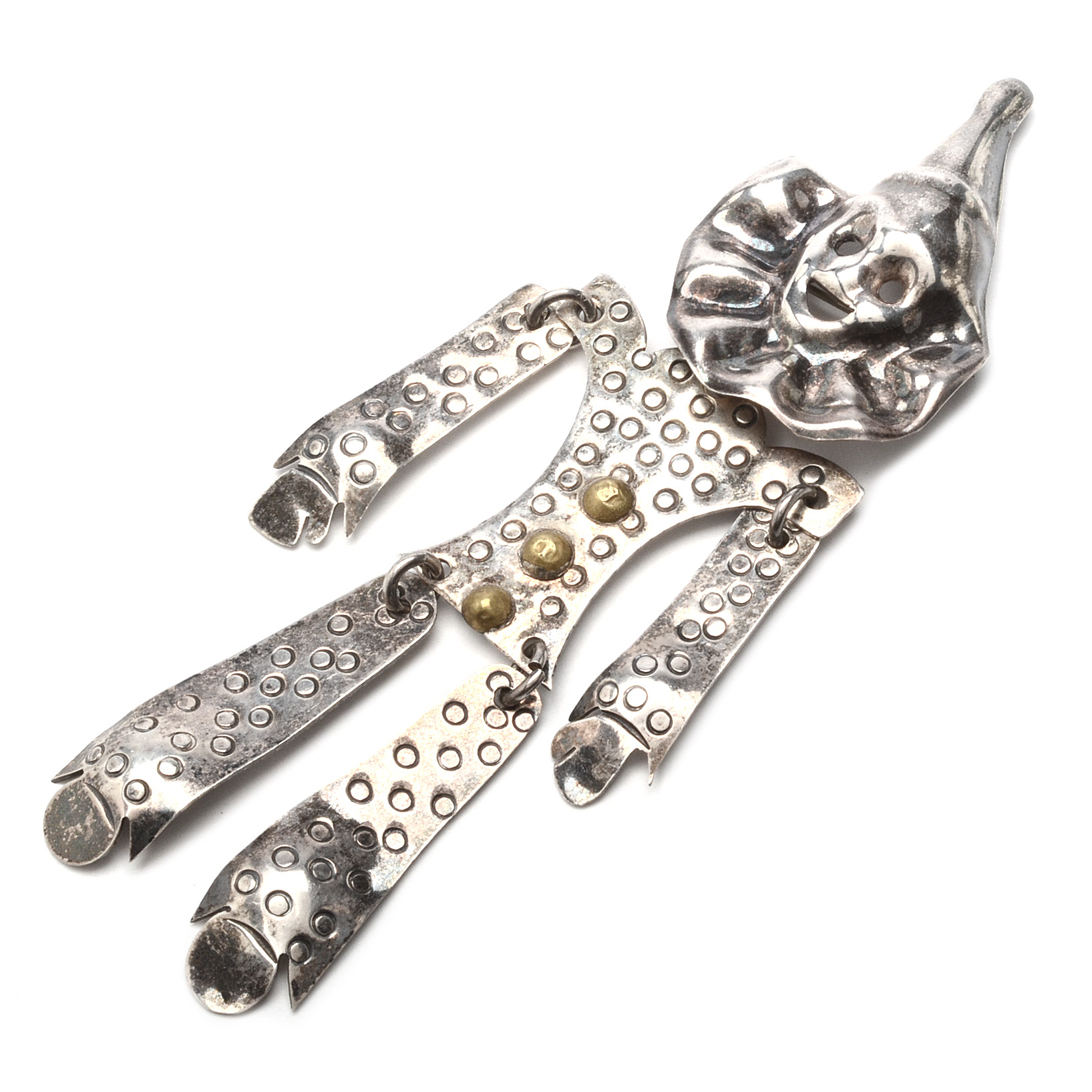 Sterling Silver Articulated Harlequin Figural Brooch