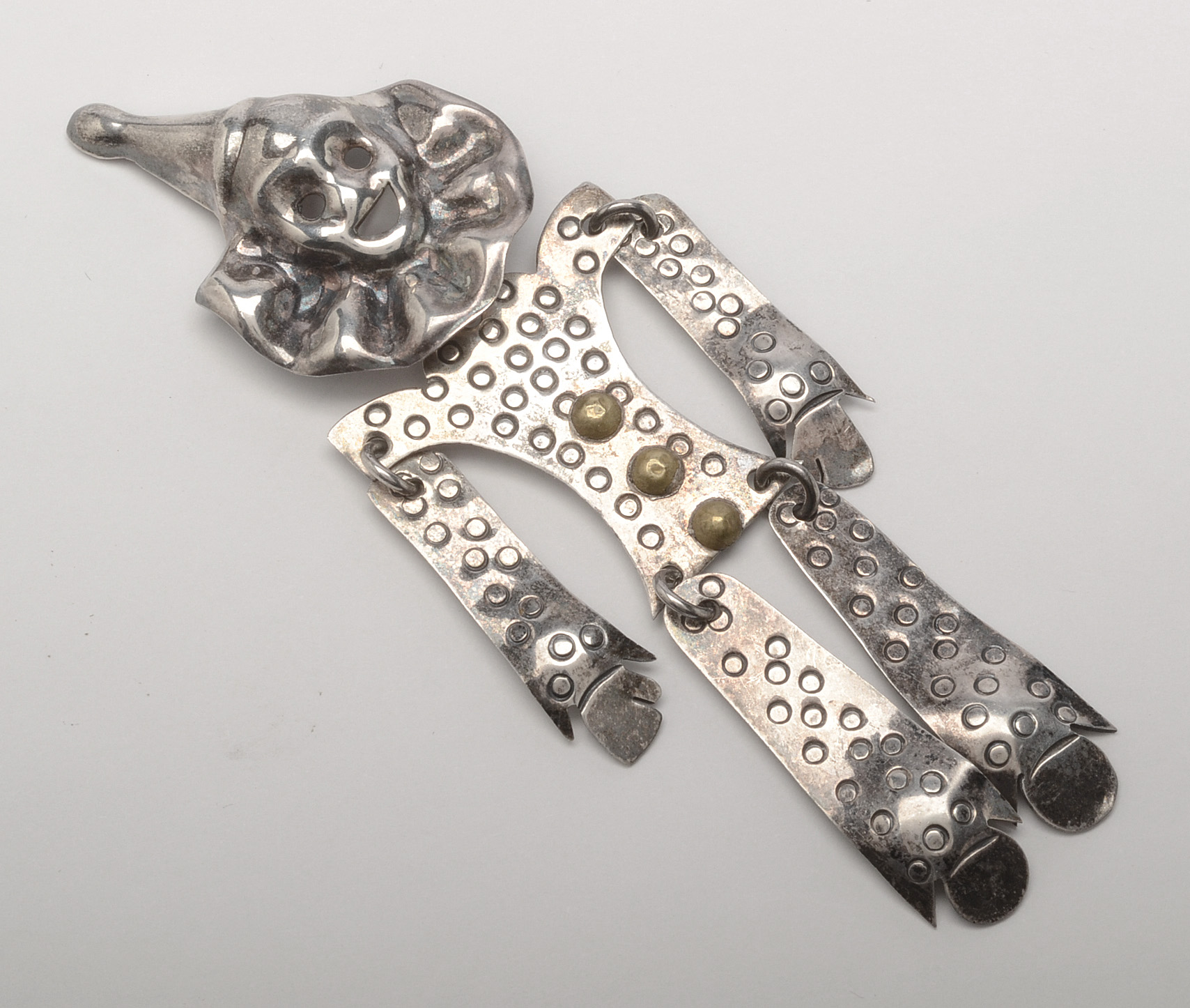 Sterling Silver Articulated Harlequin Figural Brooch