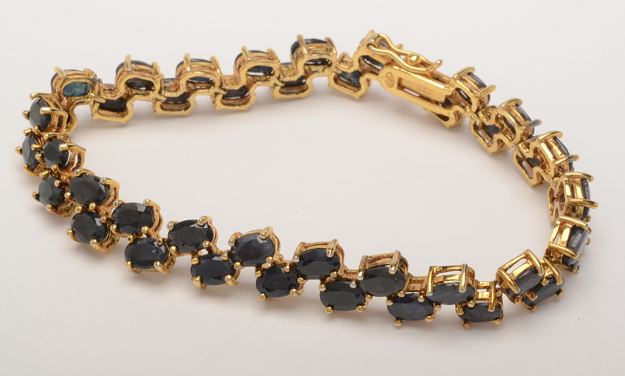 Sterling Silver Sapphire Tennis Bracelet and Dyed Coral Ring