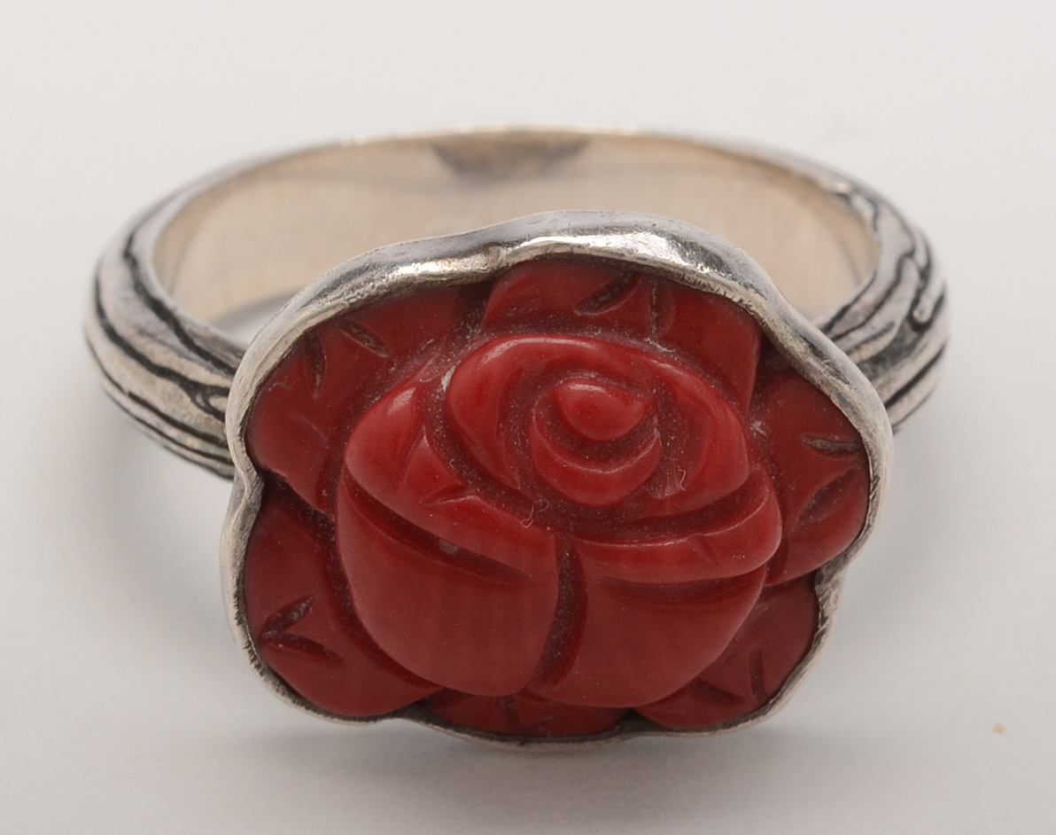 Sterling Silver Sapphire Tennis Bracelet and Dyed Coral Ring