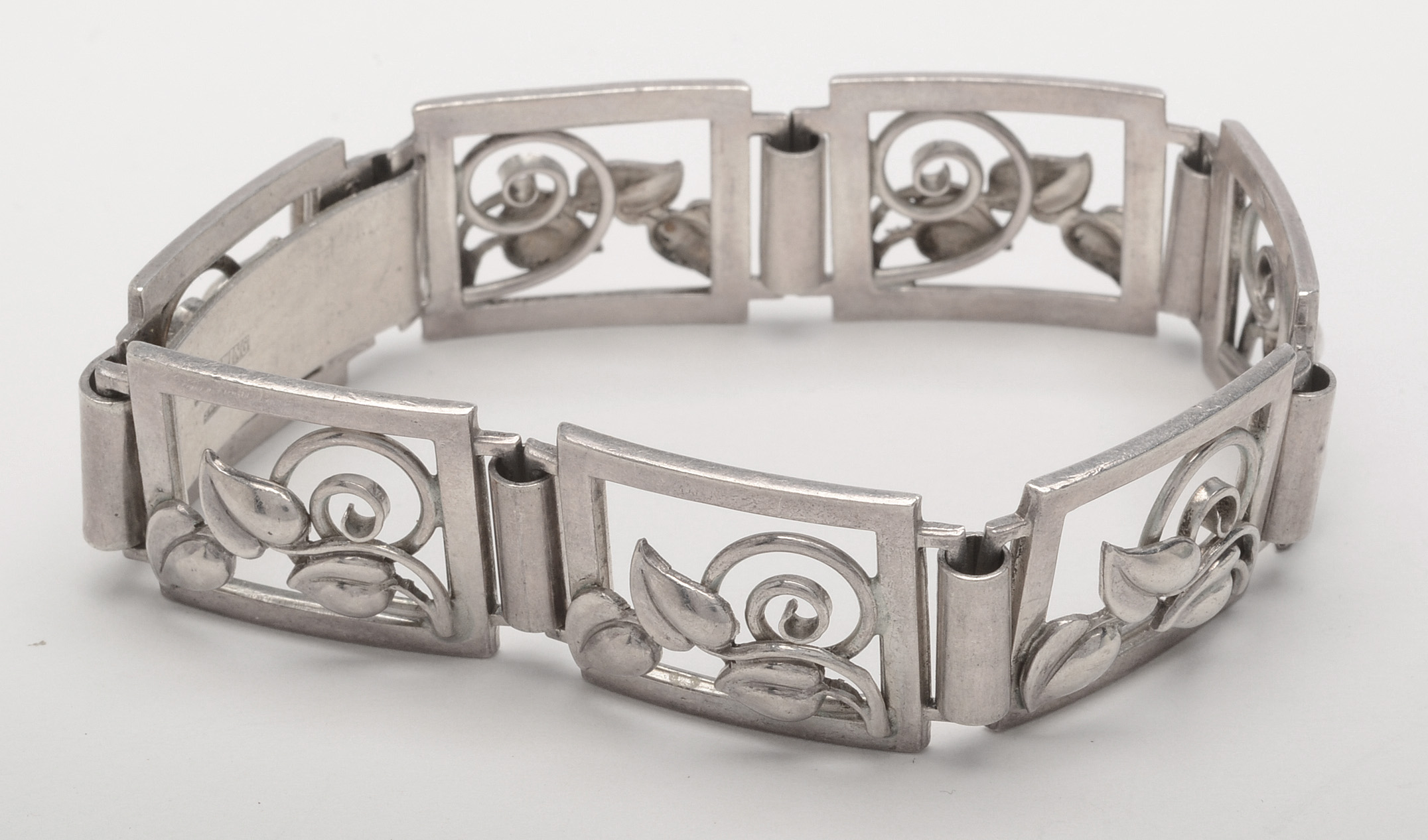 Scandinavian Mid Century Modern Style Sterling Silver Link Panel Bracelet