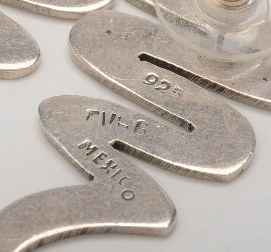 Sterling Silver Scribble Earrings and Marcasite Brooch