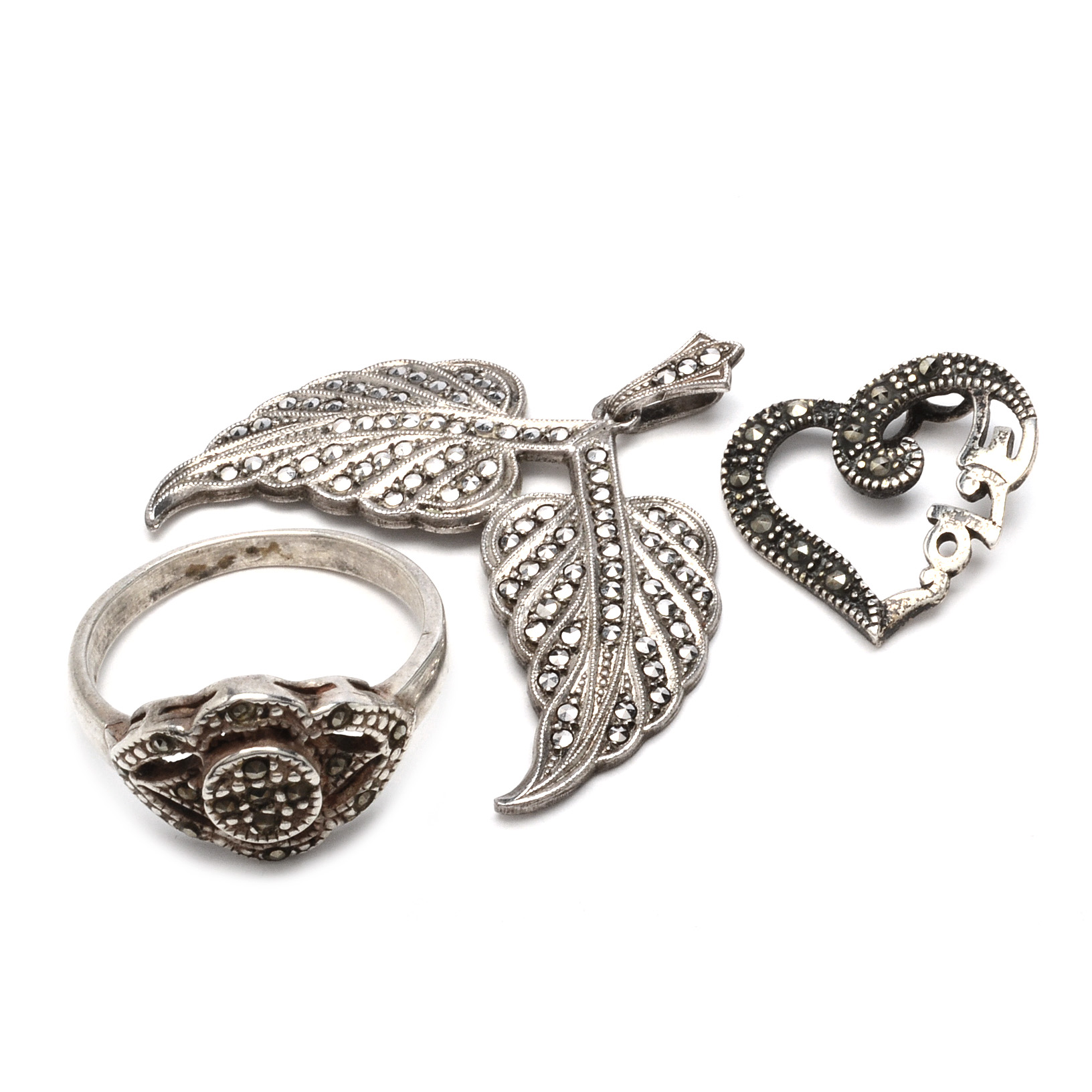 Sterling Silver Marcasite Pendants and Ring