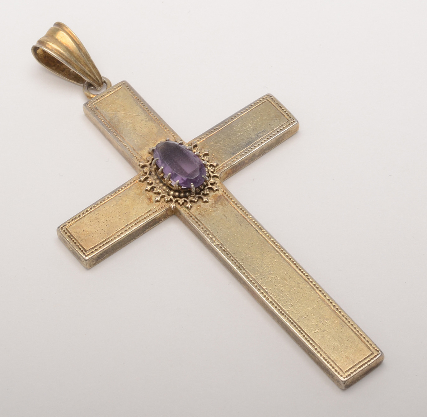 Sterling Silver Cross Gemstone Pendant and Vintage Rhinestone Shoe Clips