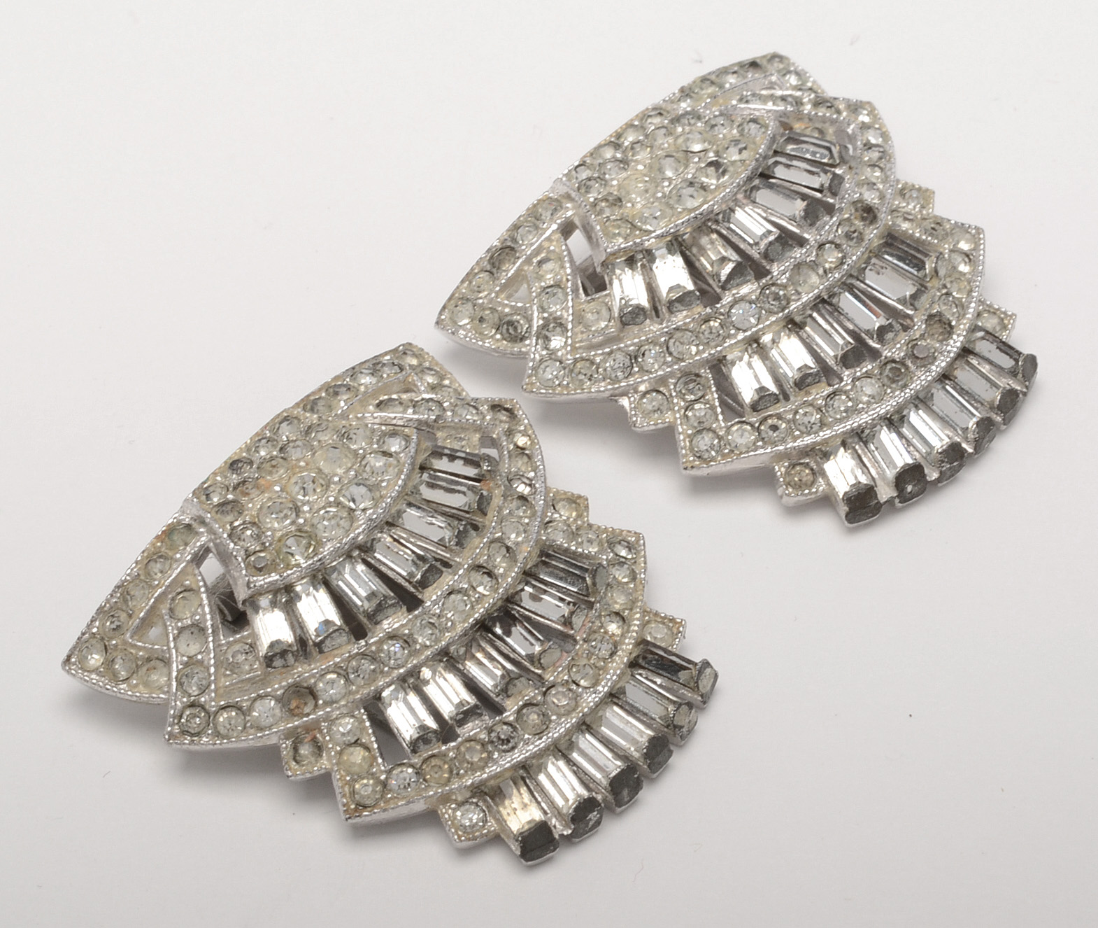 Sterling Silver Cross Gemstone Pendant and Vintage Rhinestone Shoe Clips