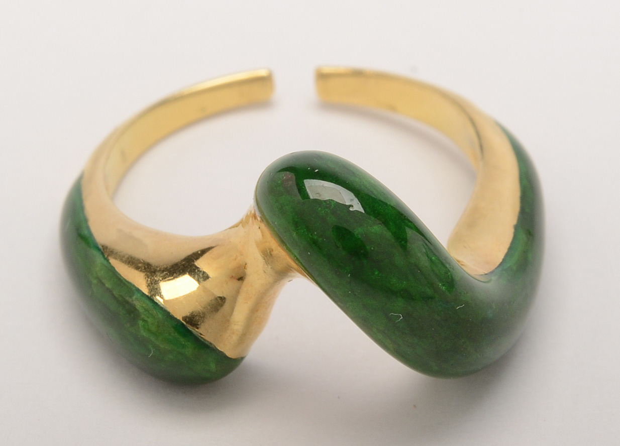18K Yellow Gold and Enamel Swirl Enhancer Rings