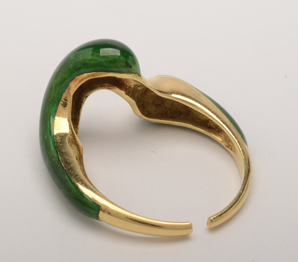 18K Yellow Gold and Enamel Swirl Enhancer Rings