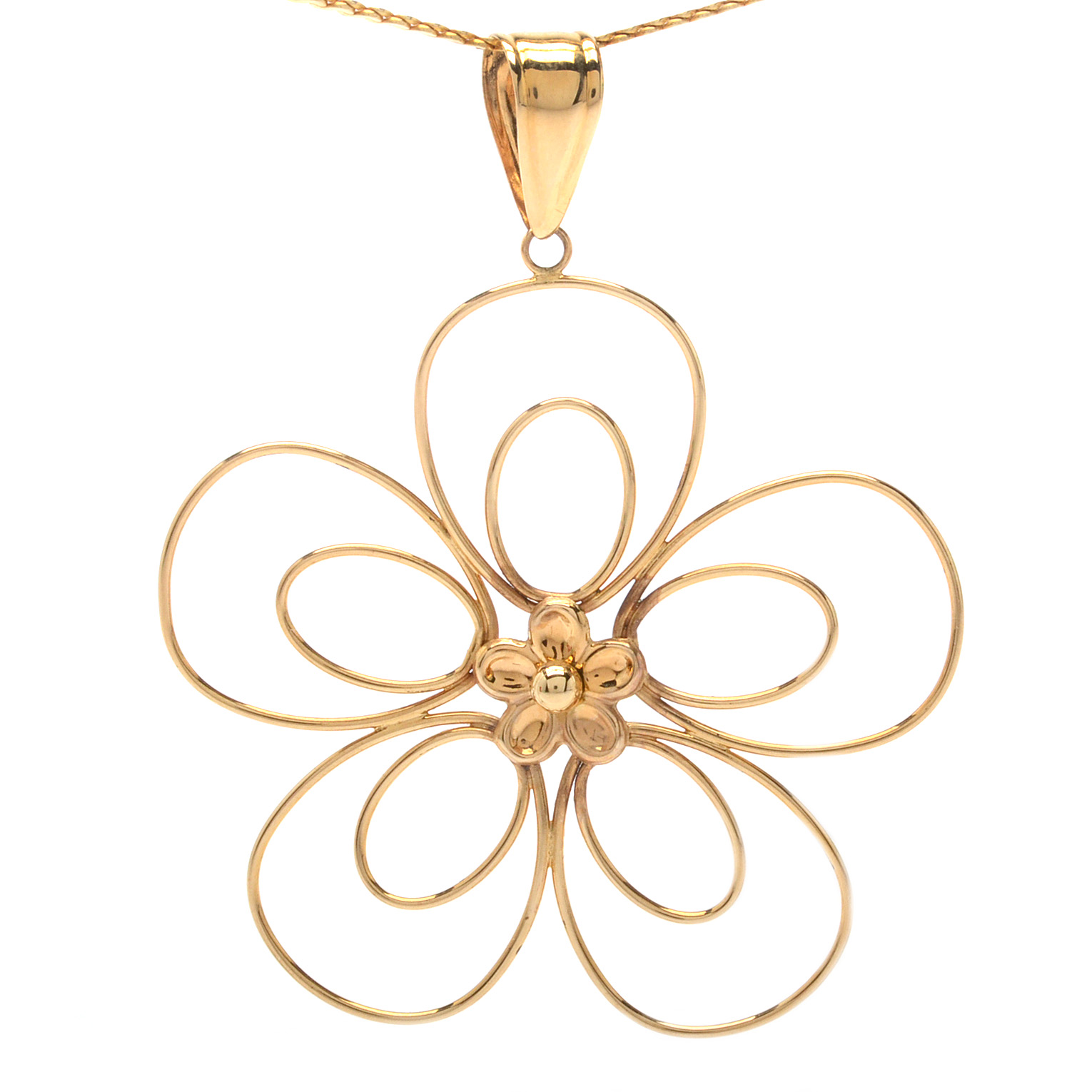 Retro Style 14K Yellow Gold Floral Pendant Necklace