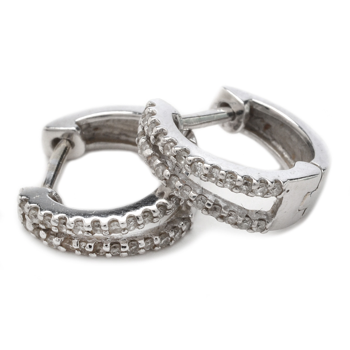 14K White Gold Diamond Huggie Hoop Earrings