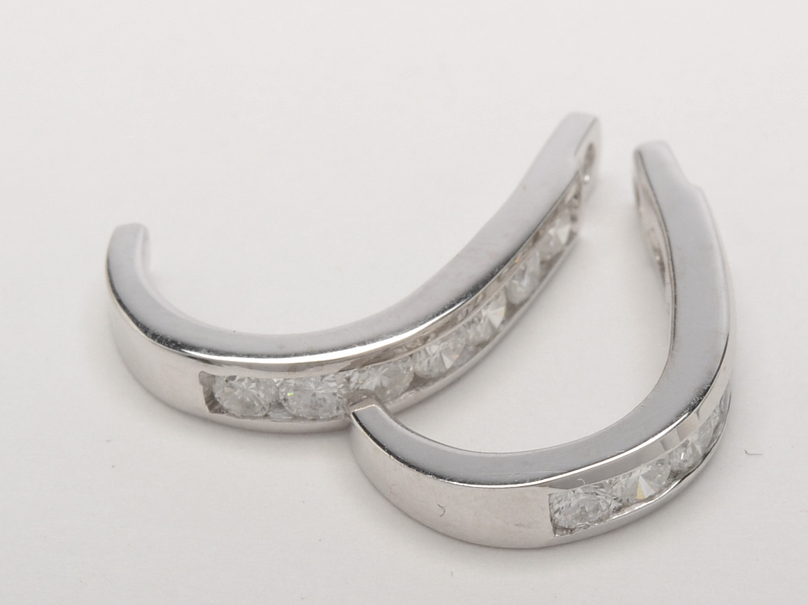 14K White Gold Diamond J-Hoop Earring Jackets