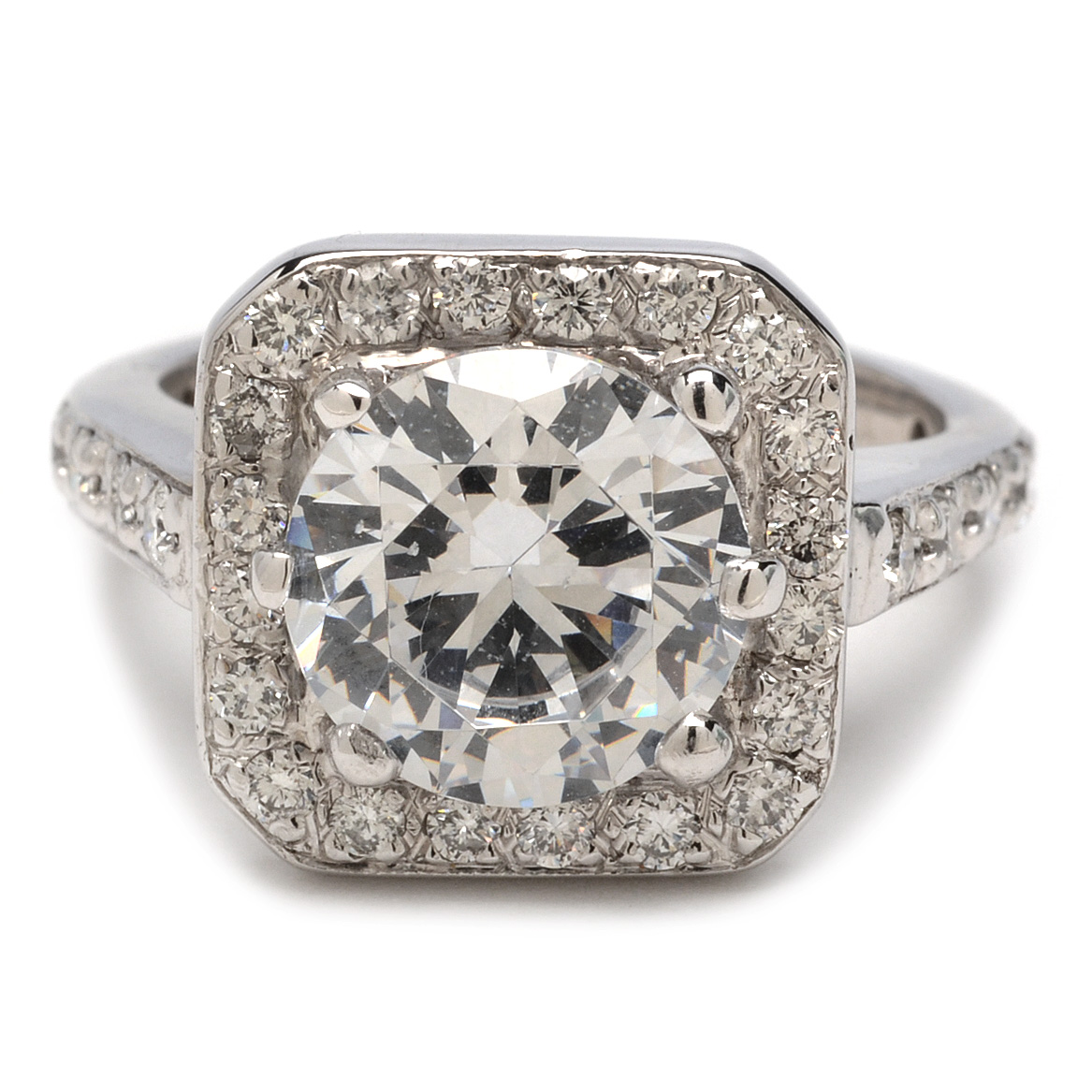 14K White Gold Cubic Zirconia and Diamond Statement Ring