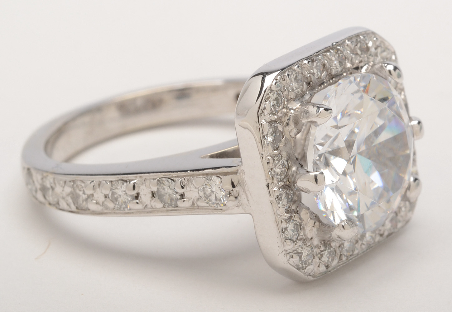 14K White Gold Cubic Zirconia and Diamond Statement Ring