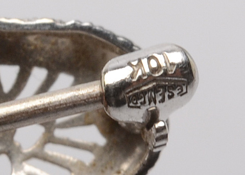 Vintage 10K White Gold and Diamond Bar Brooch