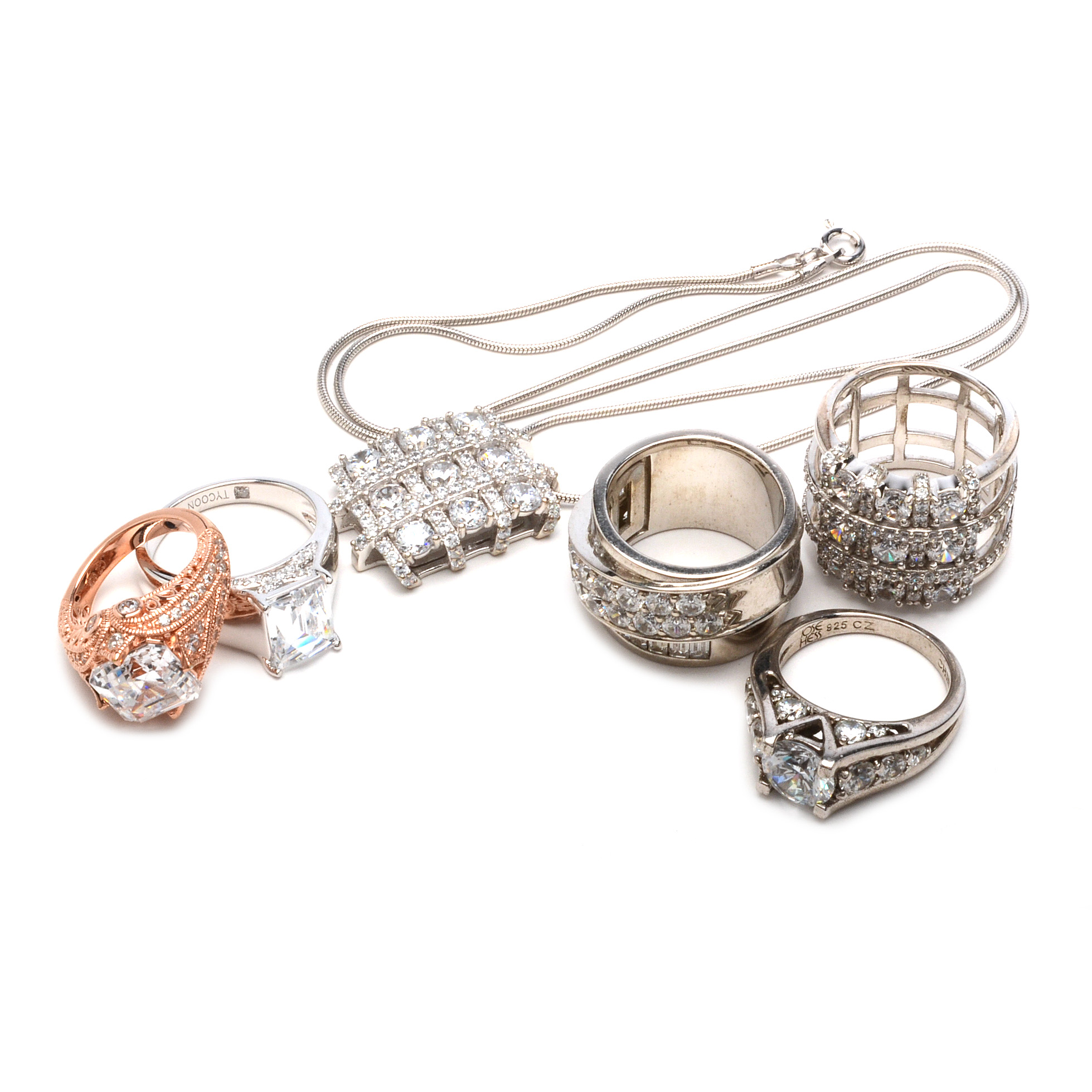 Sterling Silver Designer Rings and Necklace