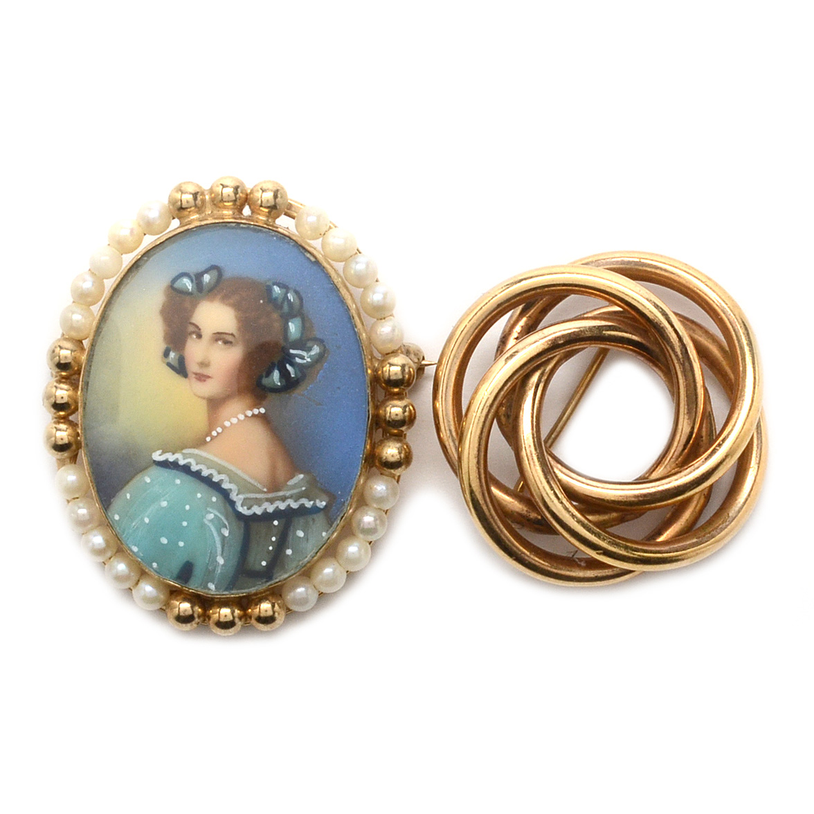 Vintage Alice Caviness and Portrait of Auguste Strobl Brooches