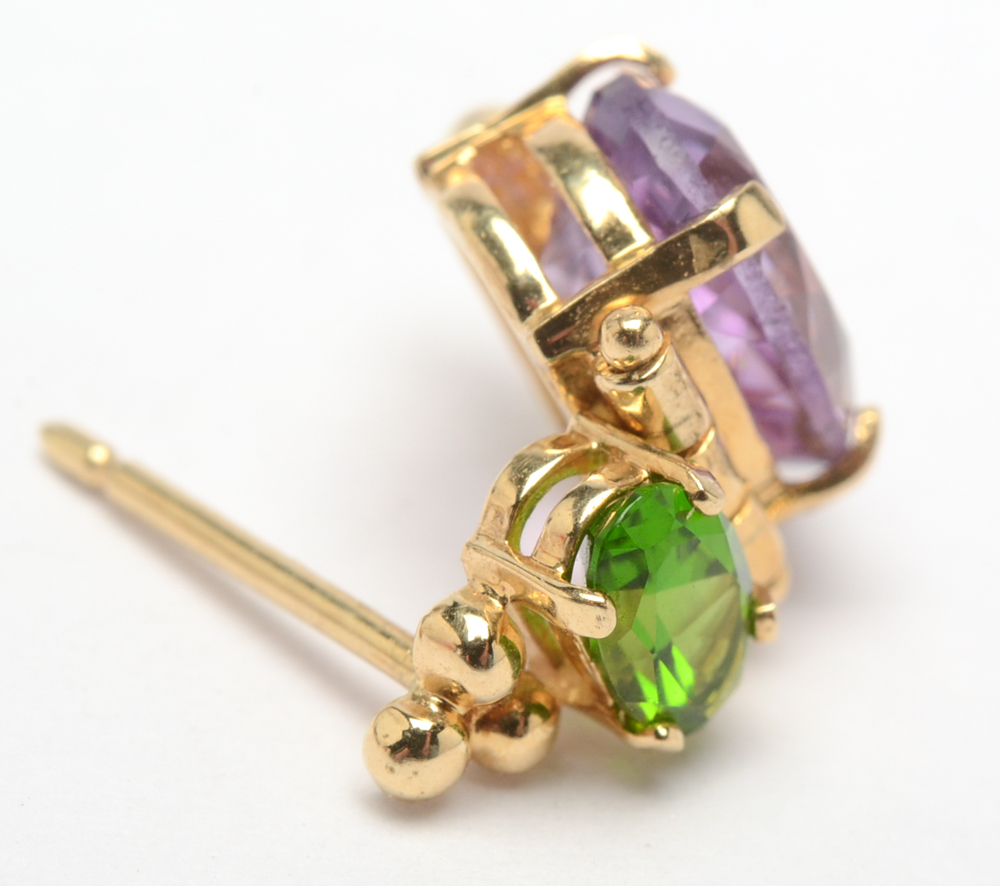 14K Yellow Gold Amethyst and Chrome Diopside Earrings