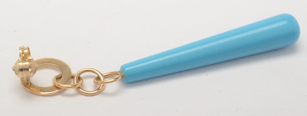 Mid Century Modern Style 14K Yellow Gold Faux Turquoise Drop Earrings