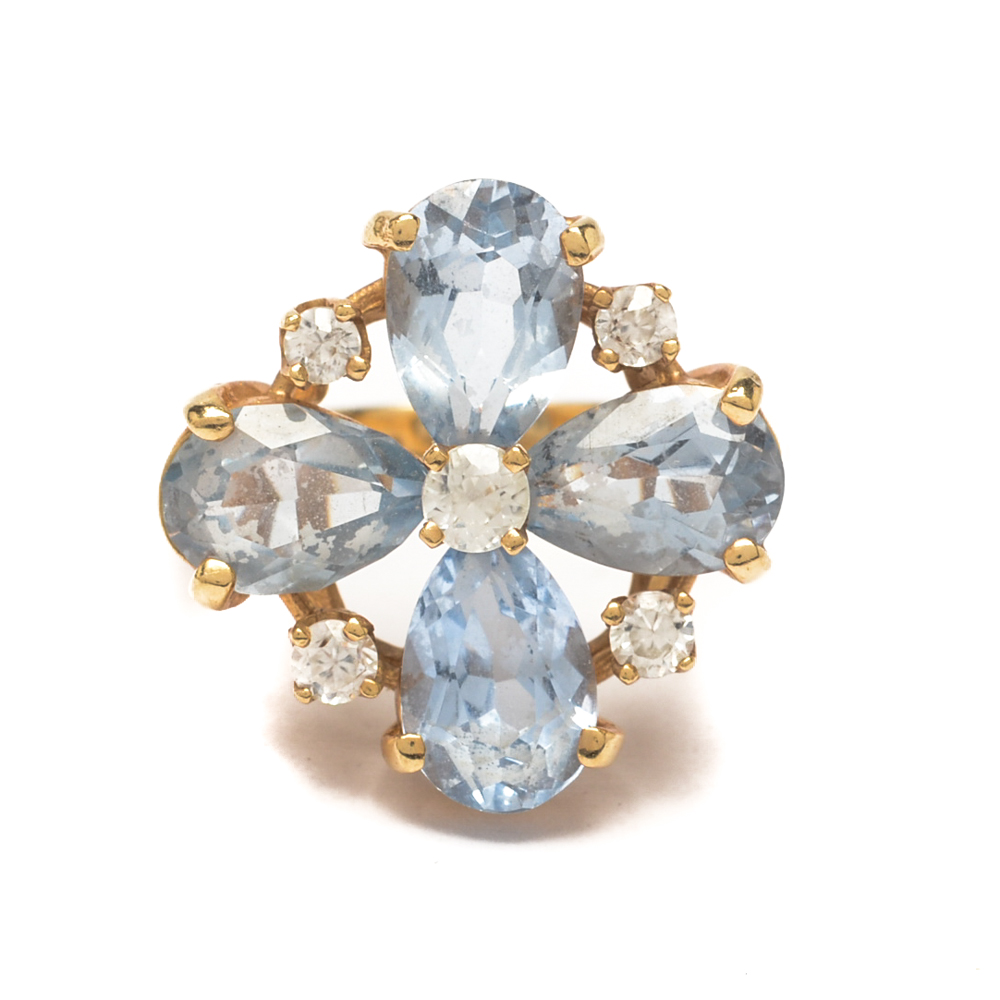 14K Yellow Gold Synthetic Spinel and White Zircon Ring