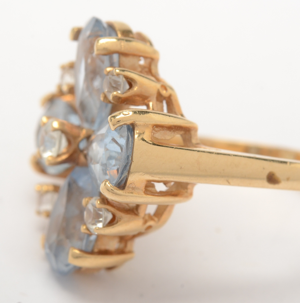 14K Yellow Gold Synthetic Spinel and White Zircon Ring