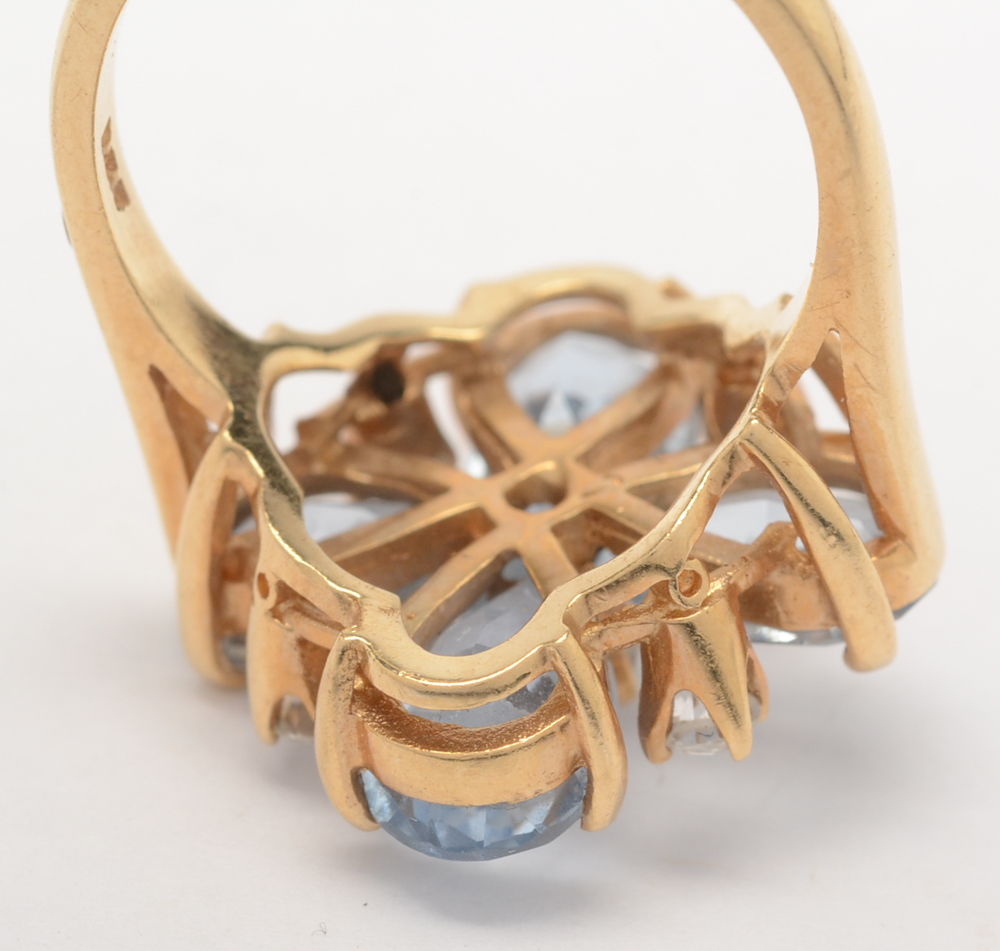 14K Yellow Gold Synthetic Spinel and White Zircon Ring