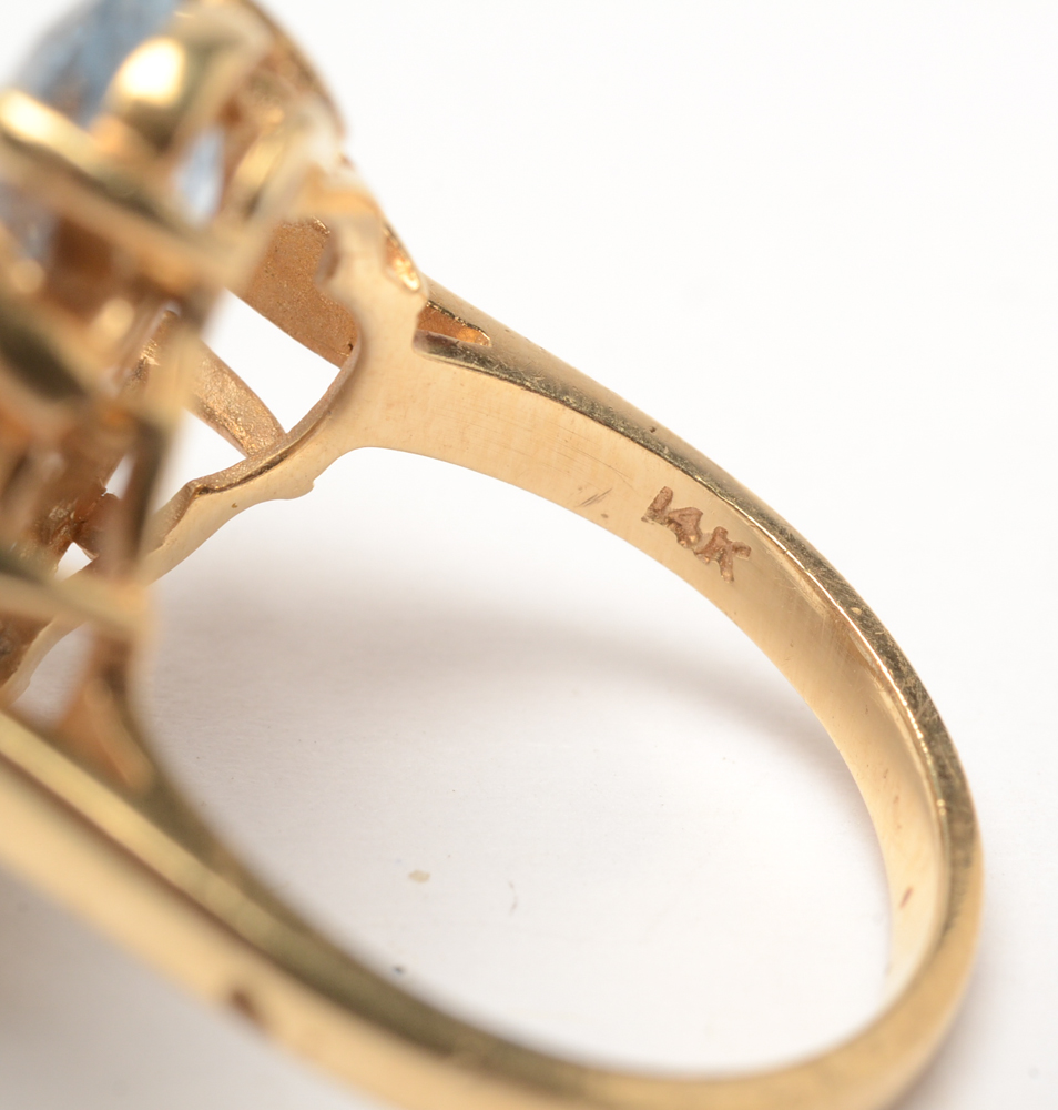 14K Yellow Gold Synthetic Spinel and White Zircon Ring