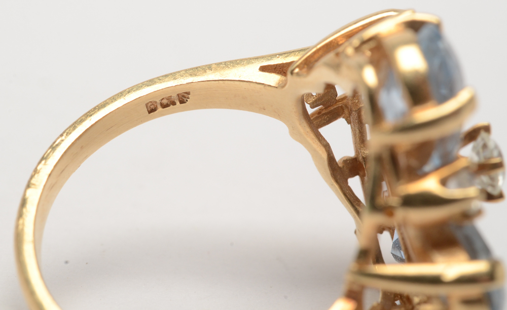 14K Yellow Gold Synthetic Spinel and White Zircon Ring