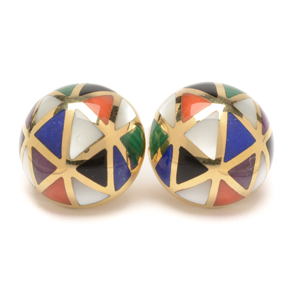 Asch Grossbardt 14K Yellow Gold and Inlay Earrings
