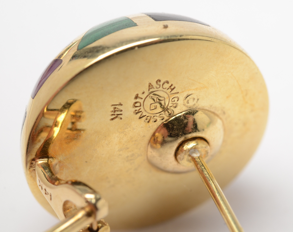 Asch Grossbardt 14K Yellow Gold and Inlay Earrings