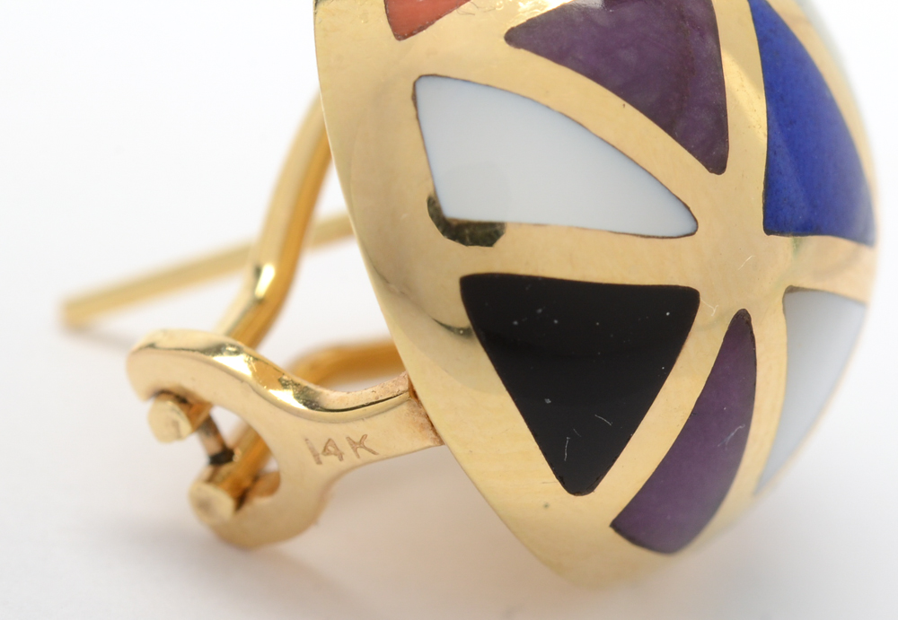 Asch Grossbardt 14K Yellow Gold and Inlay Earrings