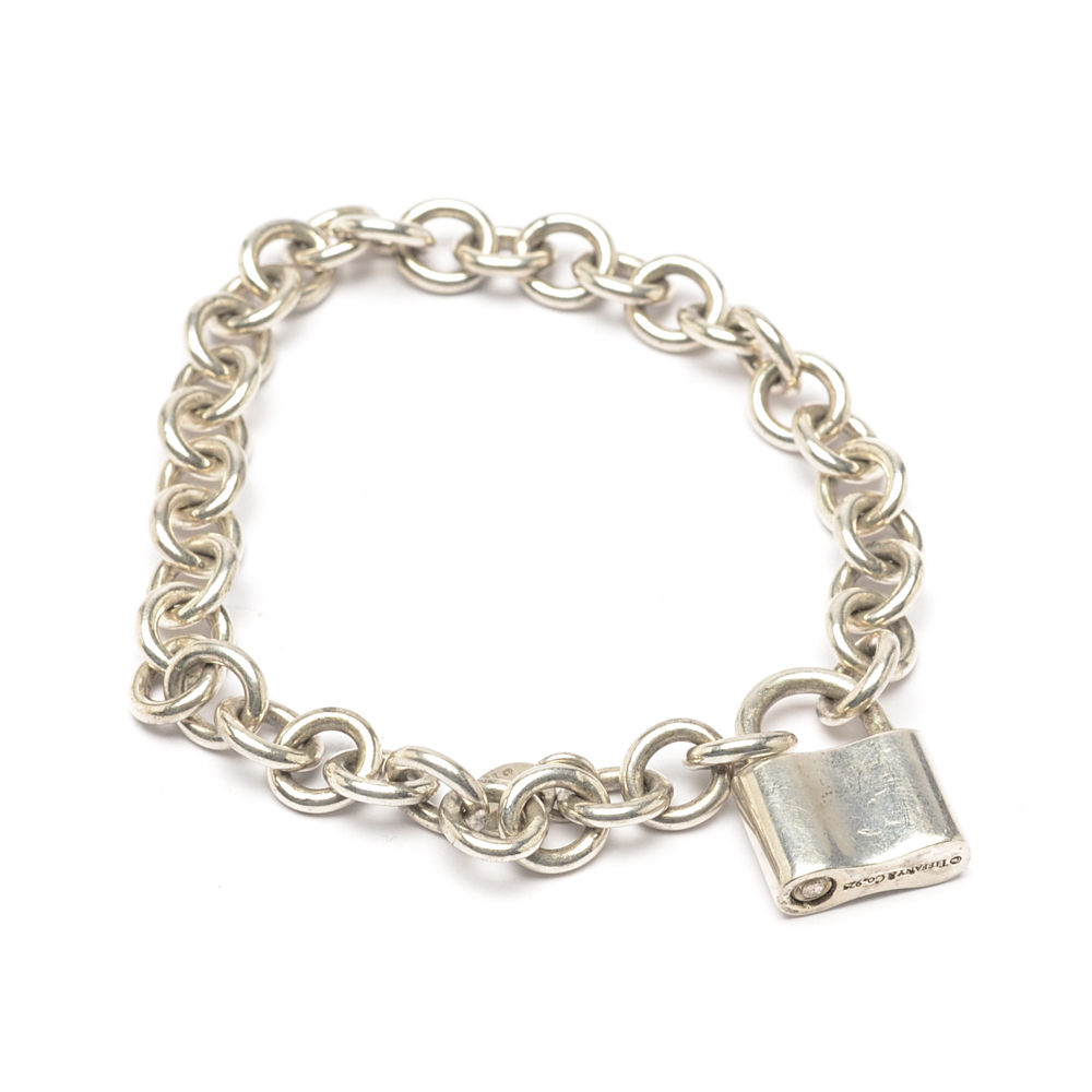 Tiffany & Co Silver Padlock Charm Bracelet