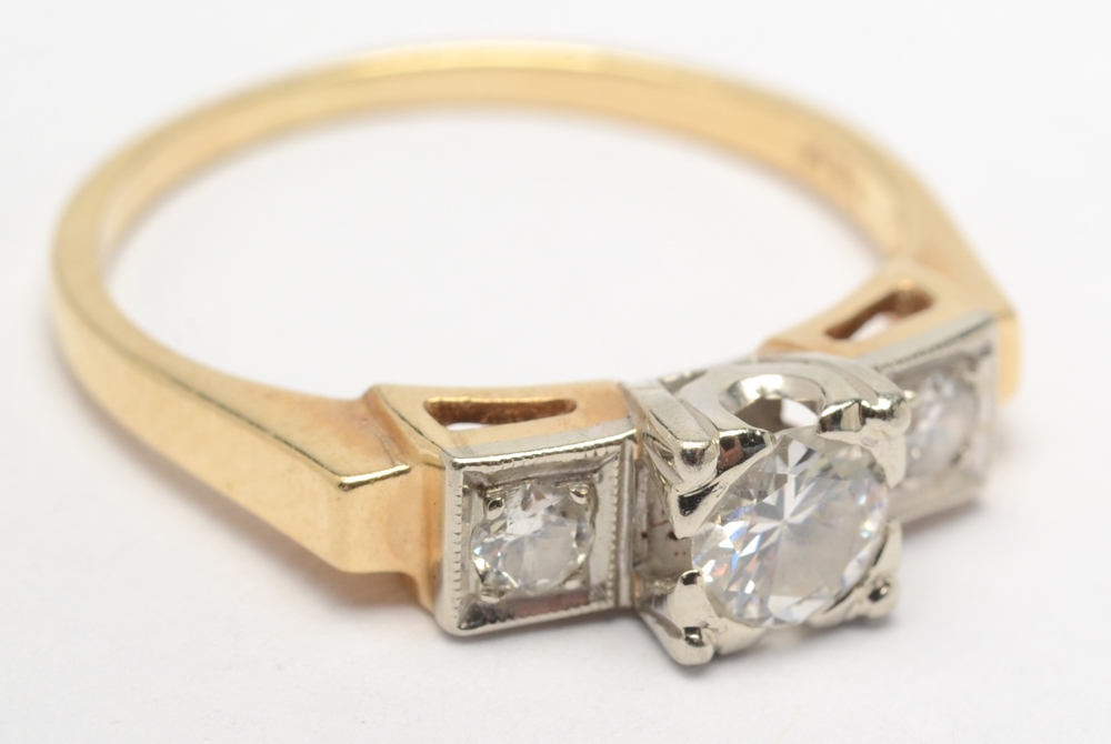 Vintage 14K Yellow and White Gold and Diamond Ring