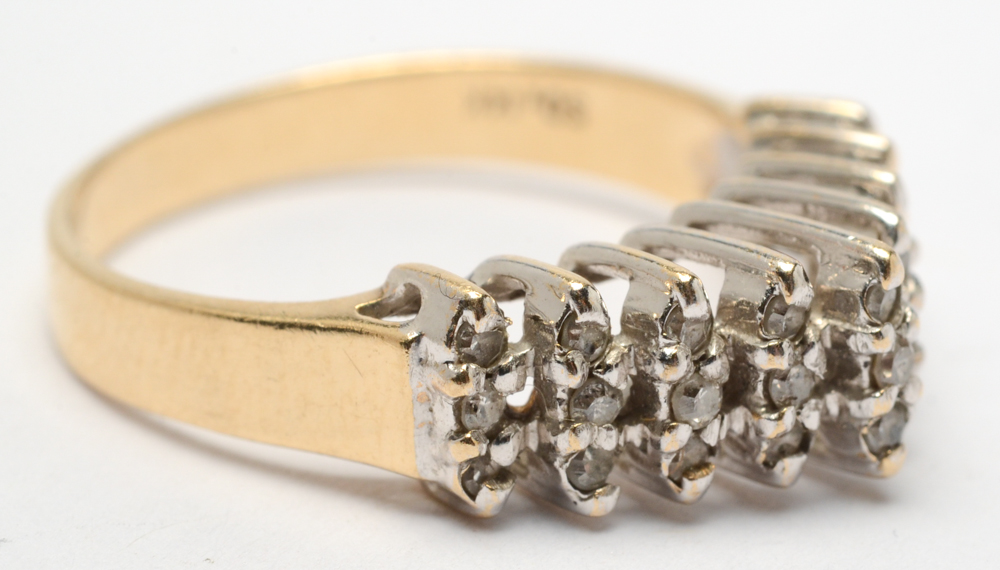 14K Yellow Gold and Diamond Pyramid Ring