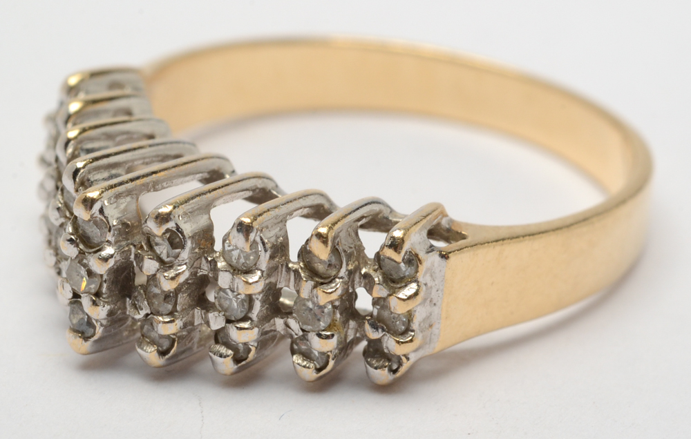 14K Yellow Gold and Diamond Pyramid Ring