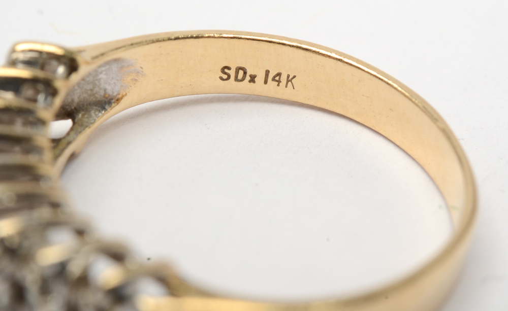 14K Yellow Gold and Diamond Pyramid Ring