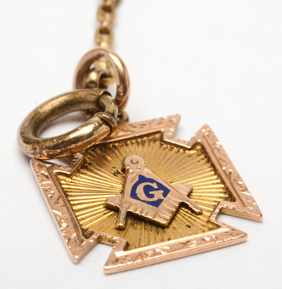 Antique Elgin Hunting Case Pocket Watch with 10K Yellow Gold Masonic Fob