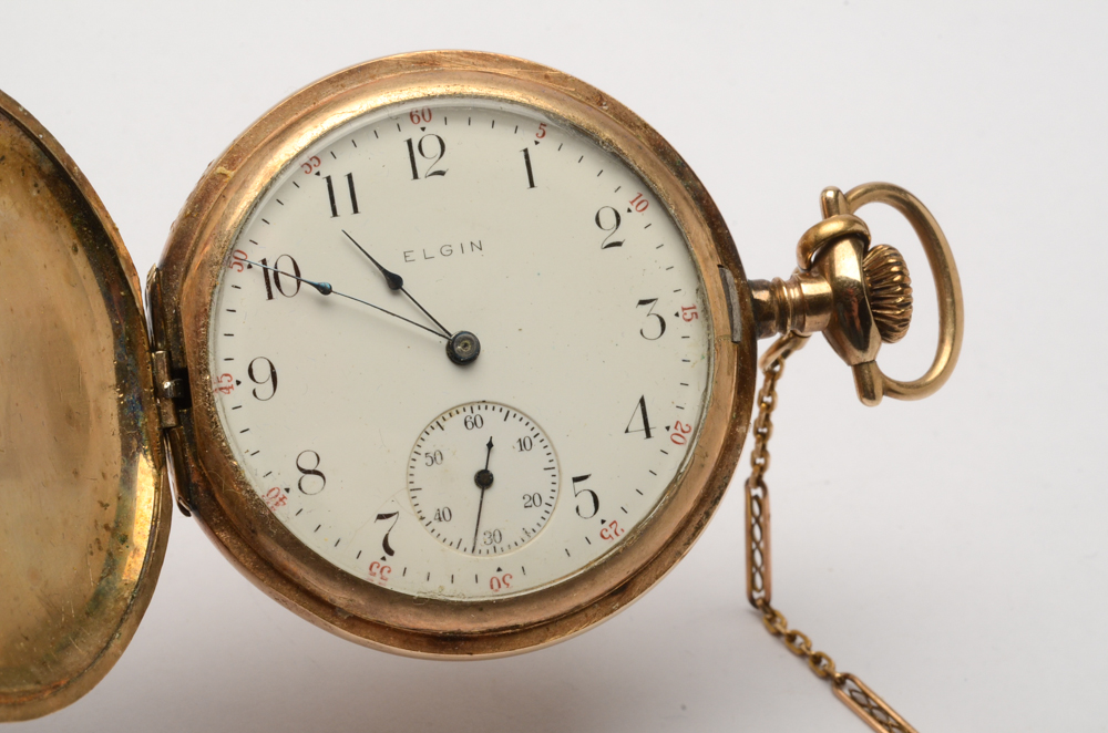Antique Elgin Hunting Case Pocket Watch with 10K Yellow Gold Masonic Fob