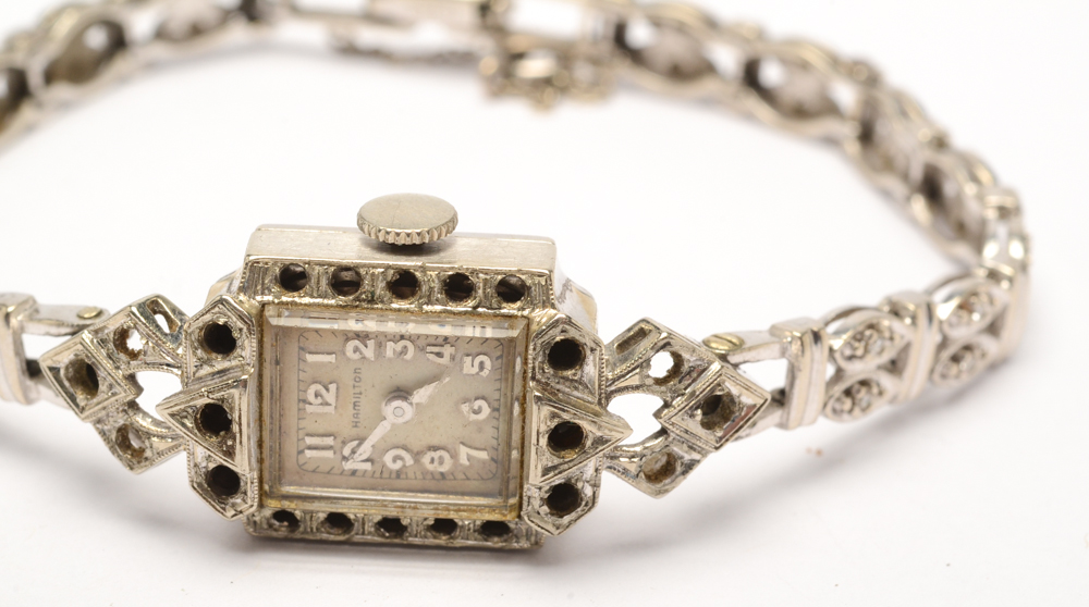 Vintage Hamilton 14K White Gold Watch with Diamond Band