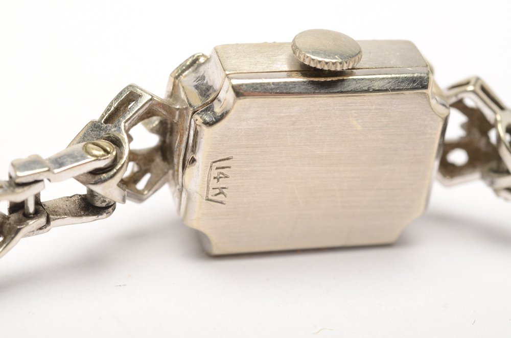 Vintage Hamilton 14K White Gold Watch with Diamond Band