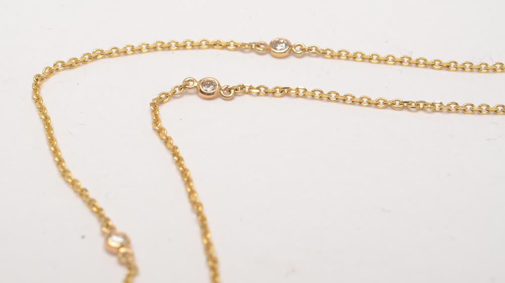 14K Yellow Gold Diamond Station Necklace