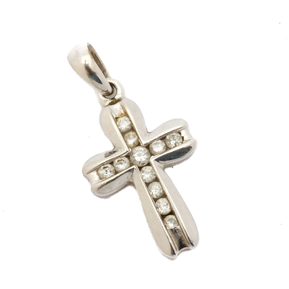 14K White Gold Diamond Cross Pendant