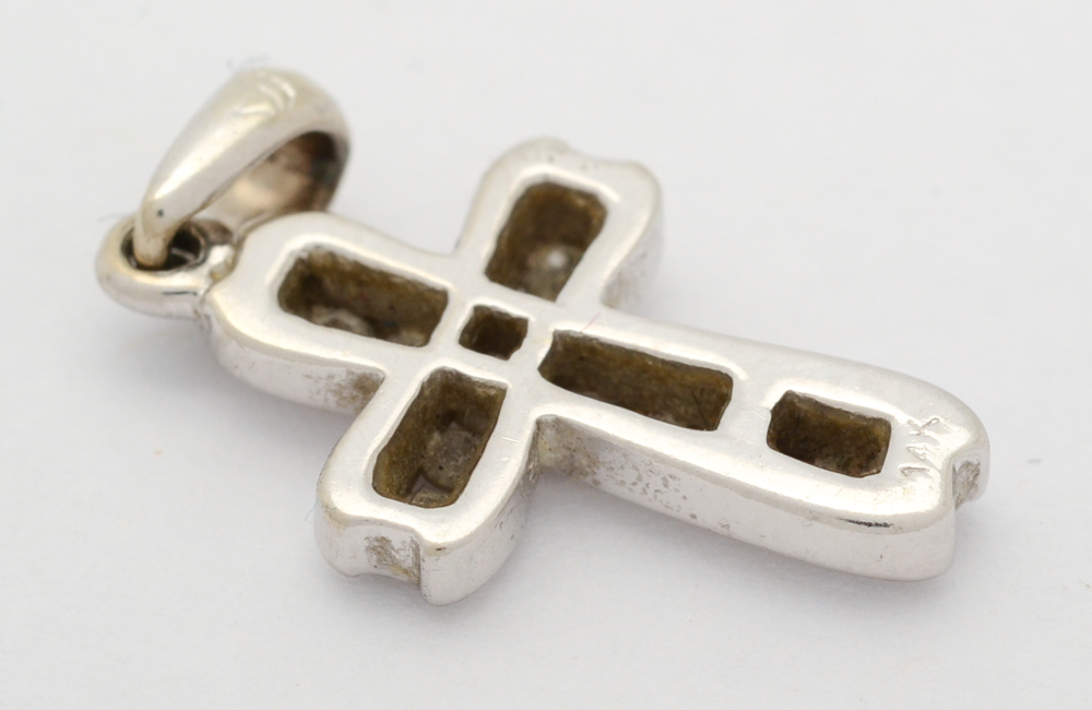 14K White Gold Diamond Cross Pendant