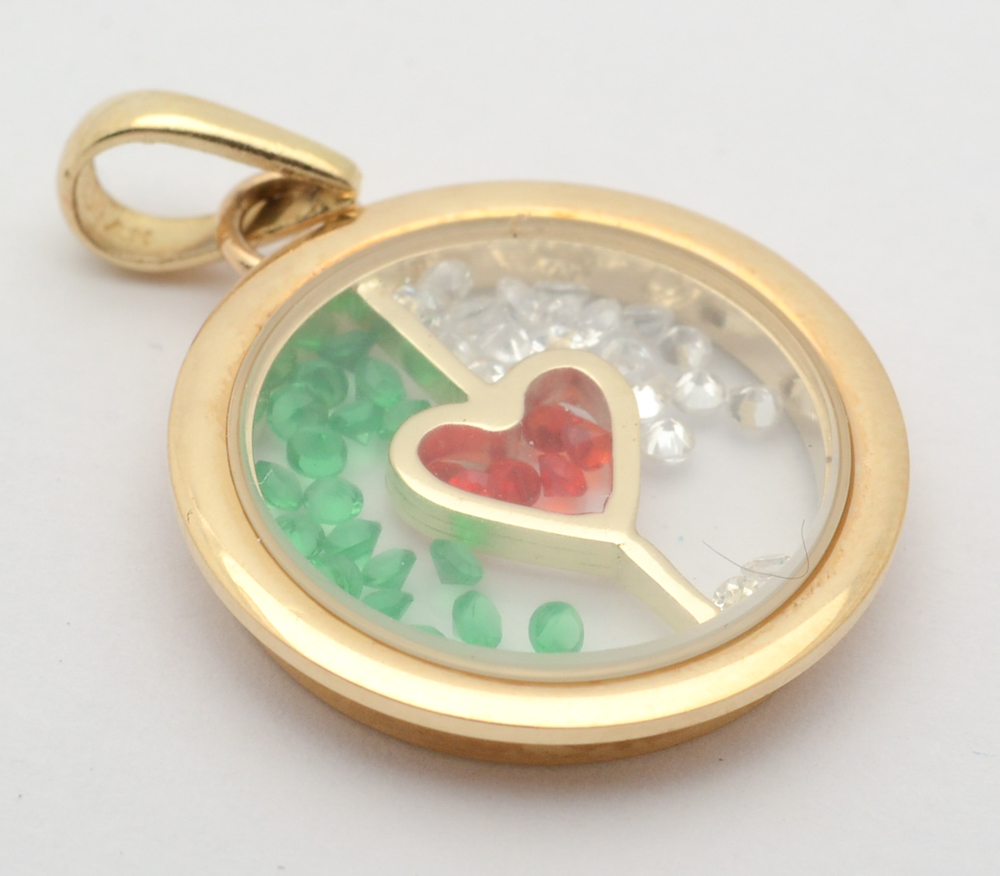 14K Yellow Gold Heart Window Locket and Single Diamond Stud Earring
