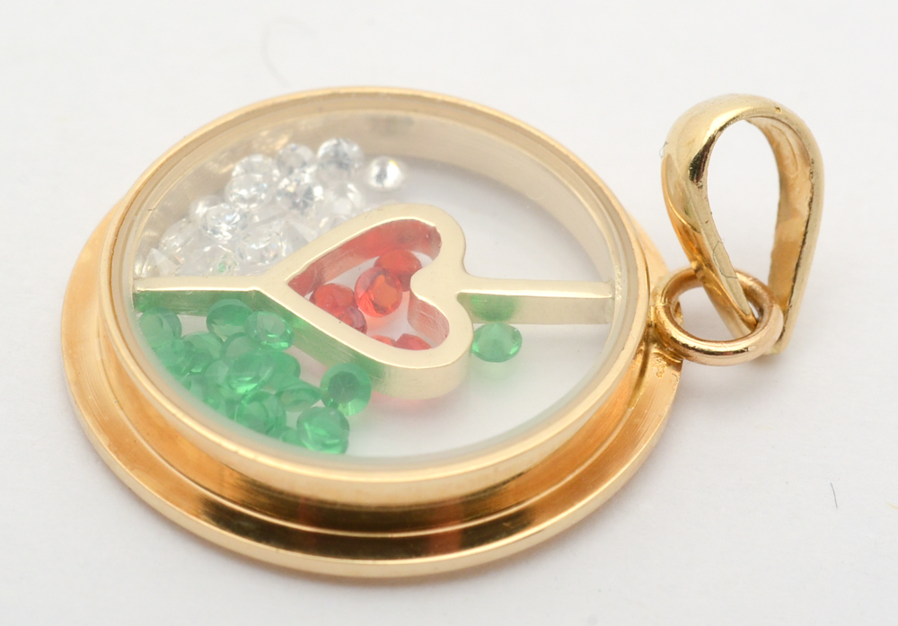 14K Yellow Gold Heart Window Locket and Single Diamond Stud Earring