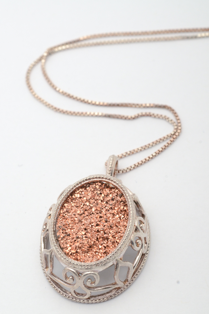 Sterling Silver and Druzy Stone Pendant With Druzy and Topaz Bracelet