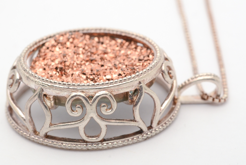 Sterling Silver and Druzy Stone Pendant With Druzy and Topaz Bracelet