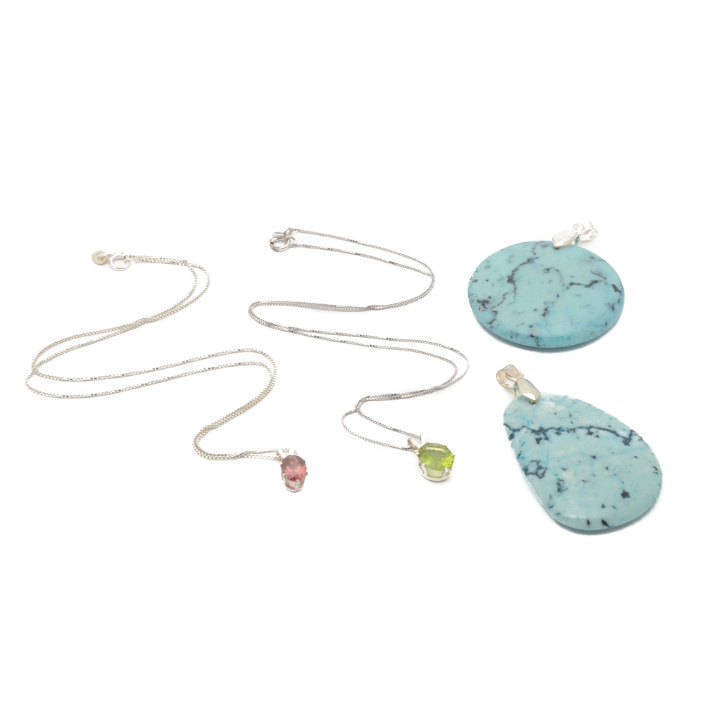 Sterling Silver Gemstone Pendant Necklaces and Two Jasper Pendants