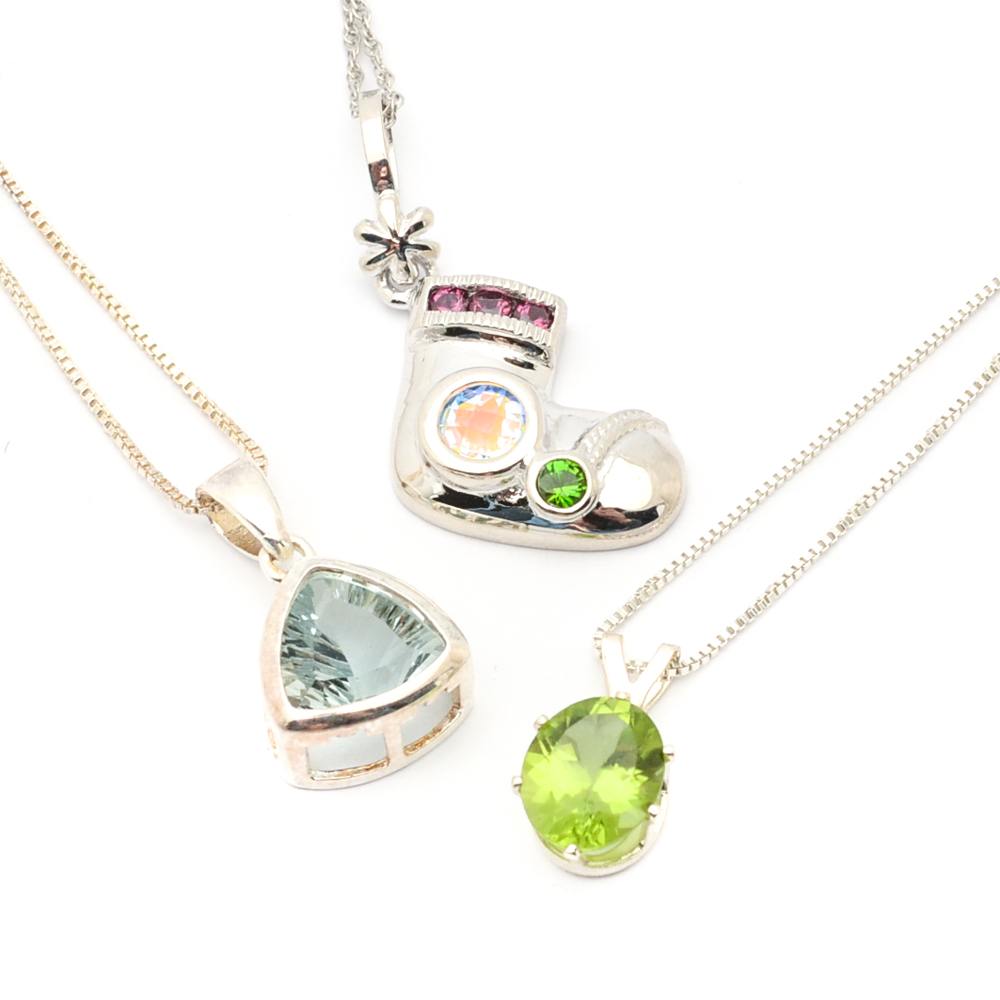 Sterling Silver and Gemstone Pendant Necklaces