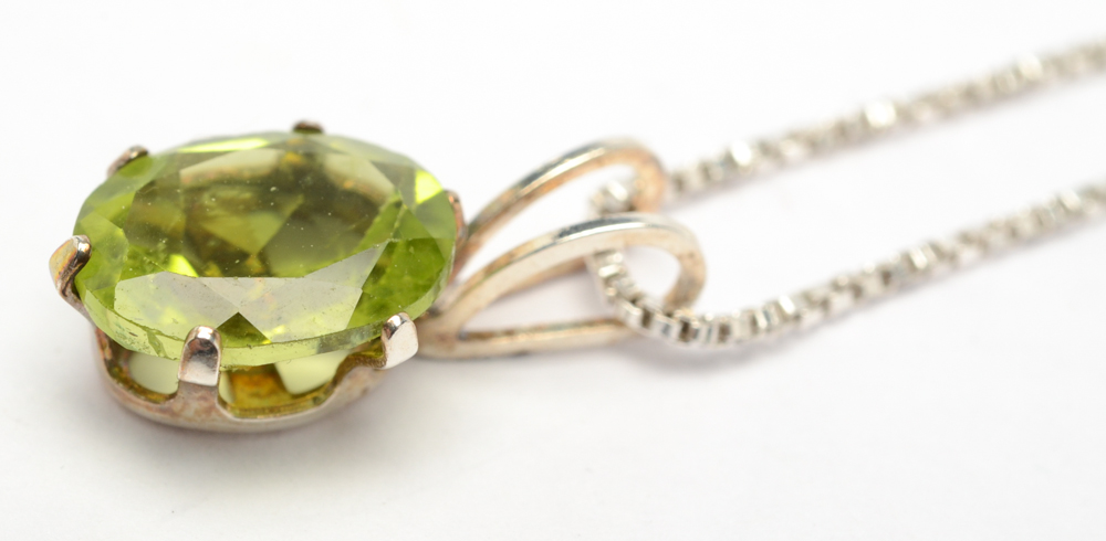 Aquamarine and Peridot Sterling Silver Pendant Necklaces