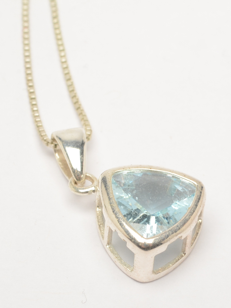 Aquamarine and Peridot Sterling Silver Pendant Necklaces