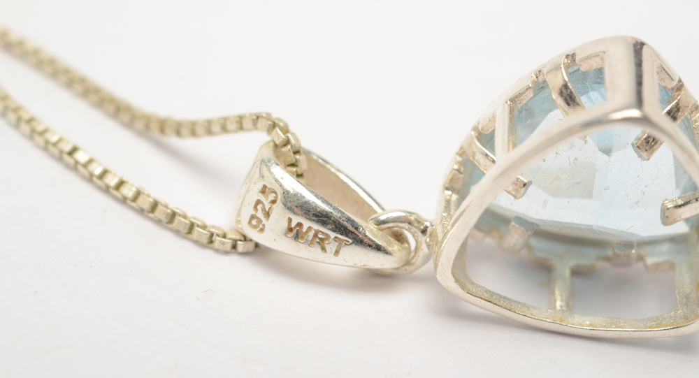 Aquamarine and Peridot Sterling Silver Pendant Necklaces